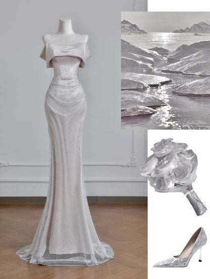 Classy Mermaid Strapless Satin Tulle Without Sleeves Long Prom Dress,Evening Dress GG5309