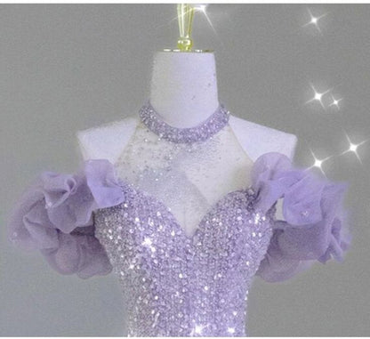 Shiny Lilac Mermaid Halter Sequin Without Sleeves Long Prom Dress,Evening Dress GG5352