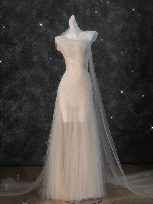 Fairy Mermaid Strapless Tulle With Scarf Without Sleeves Long Prom Dress,Evening Dress GG5358