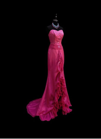 Chic Mermaid Sweetheart Satin Ruffle Without Sleeves Long Prom Dress,Evening Dress GG5361