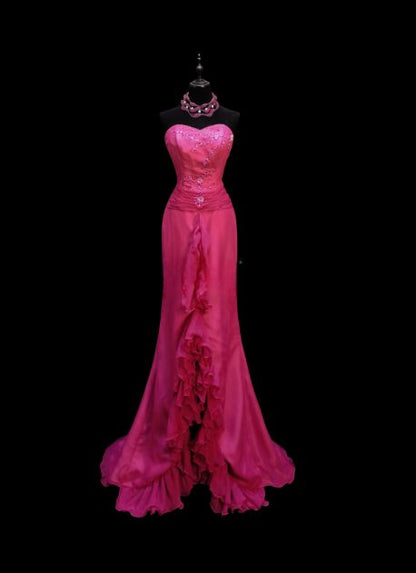 Chic Mermaid Sweetheart Satin Ruffle Without Sleeves Long Prom Dress,Evening Dress GG5361