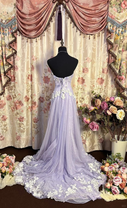 Pretty A Line Sweetheart Tulle Lace Beaded Applique Without Sleeves Long Prom Dress,Evening Dress GG5436