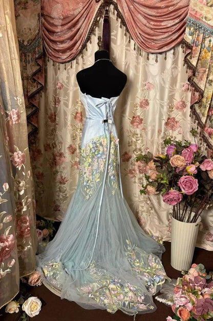 Obsessed Mermaid Sweetheart Satin Tulle Applique Without Sleeves Long Prom Dress,Evening Dress GG5437