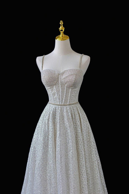 Shiny A Line Spaghetti Straps Tulle Sequin Beading Long Prom Dress,Evening Dress GG549