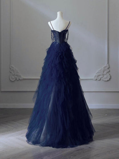 Gorgeous A Line Spaghetti Straps Sweetheart Tulle Beading Long Prom Dress,Evening Dress GG551