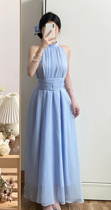 Elegant A Line Halter Chiffon Without Sleeves Long Prom Dress,Evening Dress GG5586