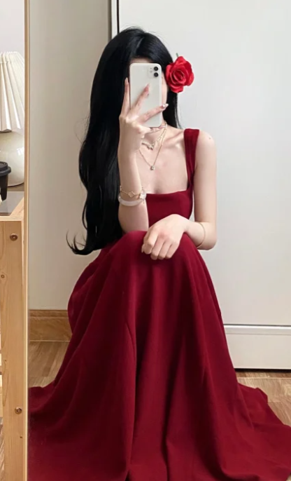 Burgundy A Line Square Satin Without Sleeves Long Prom Dress,Evening Dress GG5587