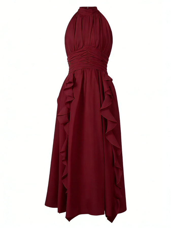 Pretty A Line Halter Ruffle Chiffon Without Sleeves Long Prom Dress,Evening Dress GG5595
