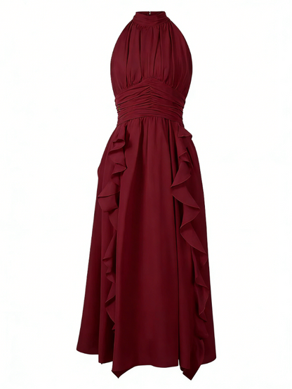 Pretty A Line Halter Ruffle Chiffon Without Sleeves Long Prom Dress,Evening Dress GG5595