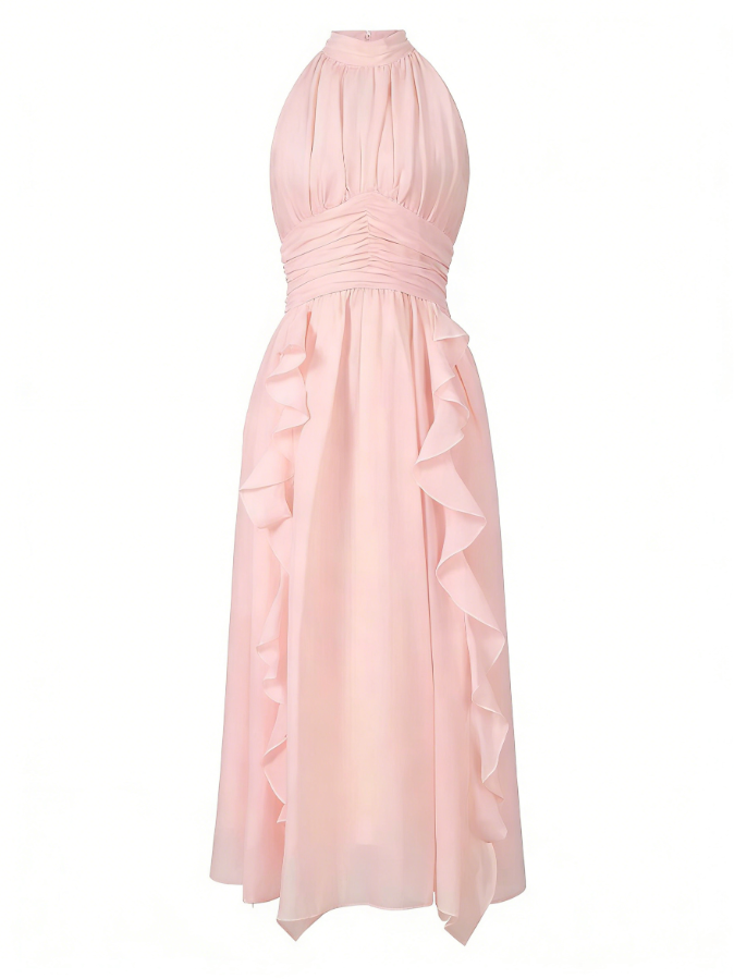 Pretty A Line Halter Ruffle Chiffon Without Sleeves Long Prom Dress,Evening Dress GG5595