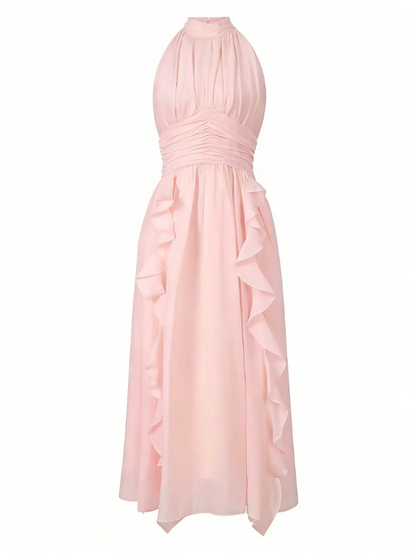 Pretty A Line Halter Ruffle Chiffon Without Sleeves Long Prom Dress,Evening Dress GG5595