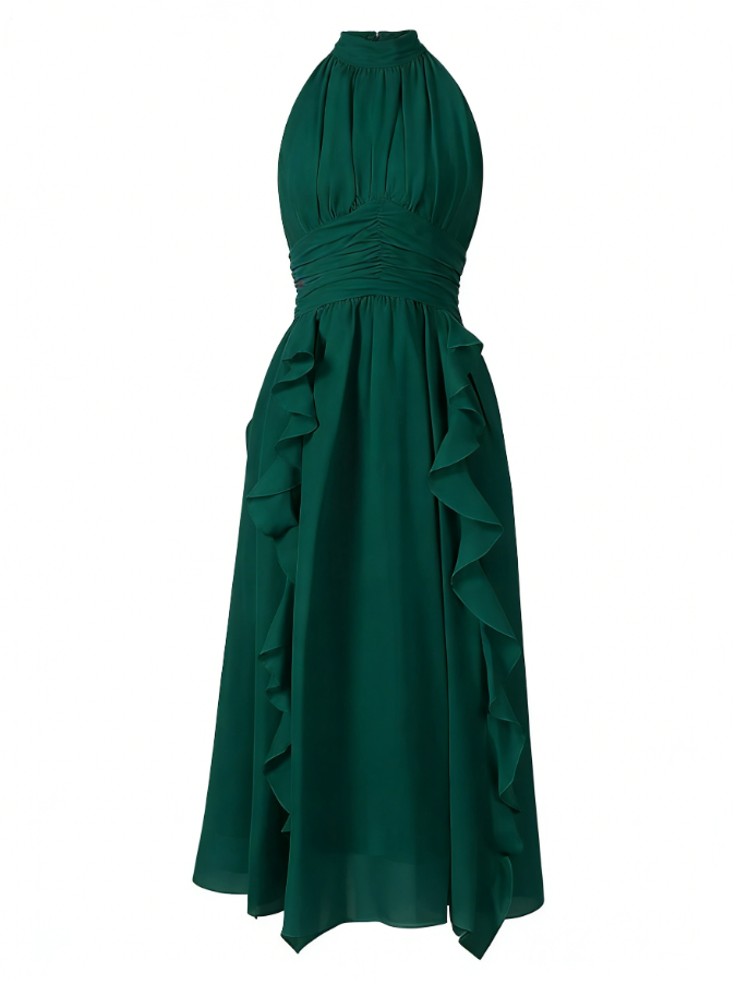 Pretty A Line Halter Ruffle Chiffon Without Sleeves Long Prom Dress,Evening Dress GG5595