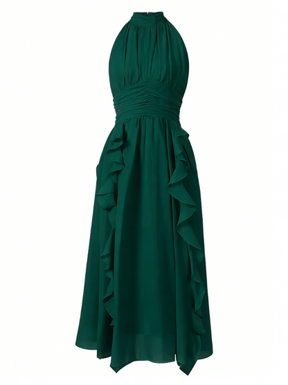 Pretty A Line Halter Ruffle Chiffon Without Sleeves Long Prom Dress,Evening Dress GG5595