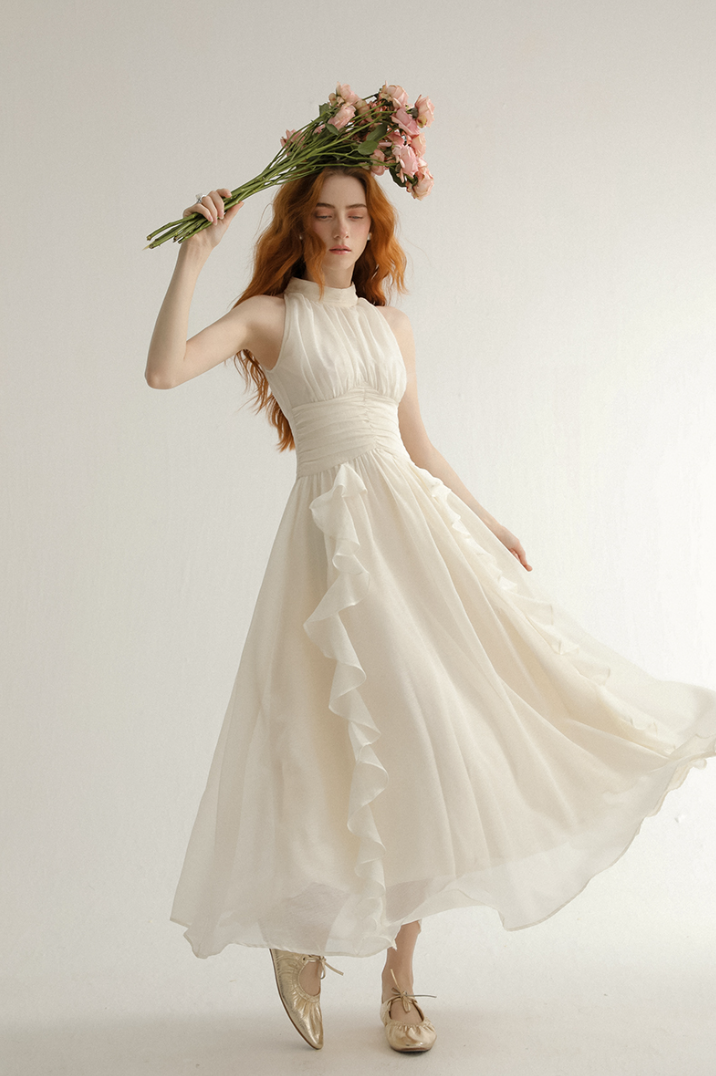 Pretty A Line Halter Ruffle Chiffon Without Sleeves Long Prom Dress,Evening Dress GG5595
