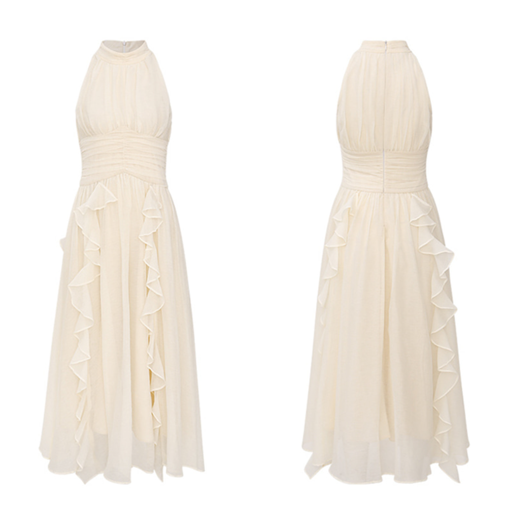 Pretty A Line Halter Ruffle Chiffon Without Sleeves Long Prom Dress,Evening Dress GG5595