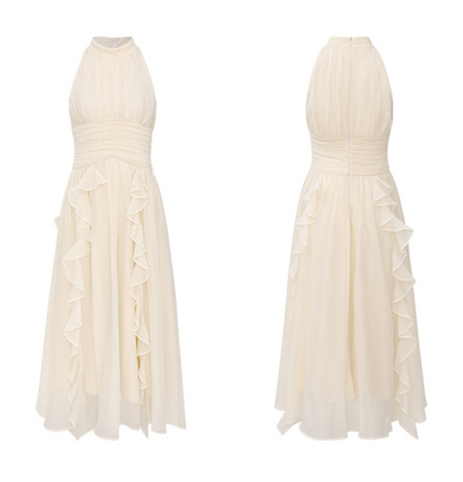 Pretty A Line Halter Ruffle Chiffon Without Sleeves Long Prom Dress,Evening Dress GG5595