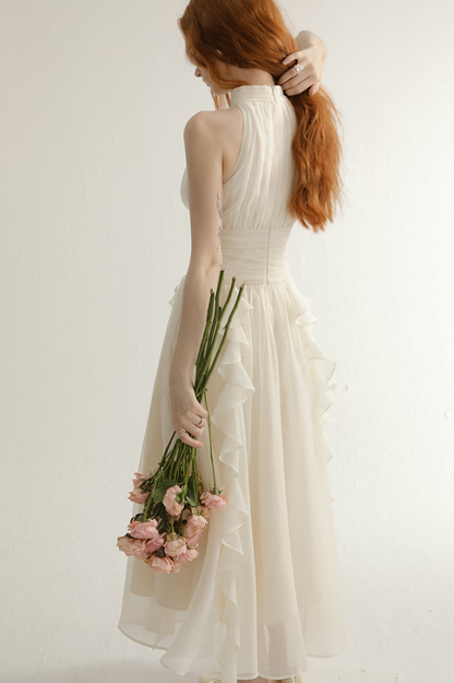 Pretty A Line Halter Ruffle Chiffon Without Sleeves Long Prom Dress,Evening Dress GG5595