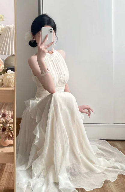 Pretty A Line Halter Ruffle Chiffon Without Sleeves Long Prom Dress,Evening Dress GG5595
