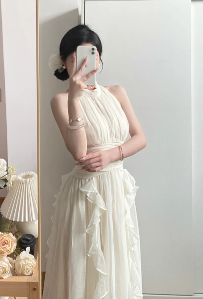 Pretty A Line Halter Ruffle Chiffon Without Sleeves Long Prom Dress,Evening Dress GG5595