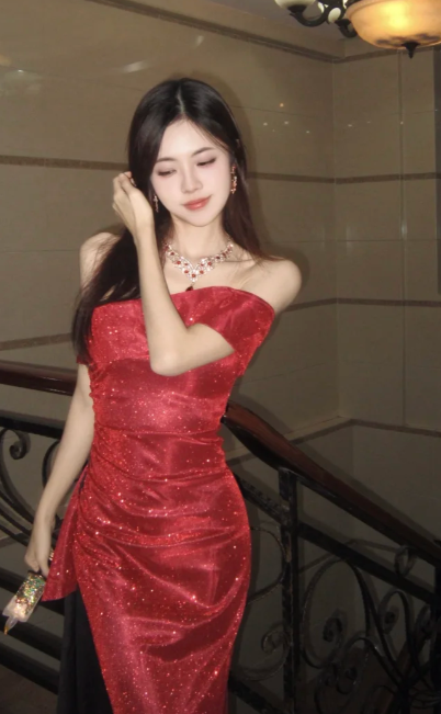 Shiny Mermaid Off The Shoulder Red Satin Sequin Without Sleeves Long Prom Dress,Evening Dress GG5596