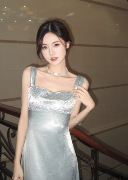 Classy Mermaid Silver Satin Without Sleeves Long Prom Dress,Evening Dress GG5597