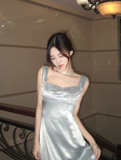 Classy Mermaid Silver Satin Without Sleeves Long Prom Dress,Evening Dress GG5597