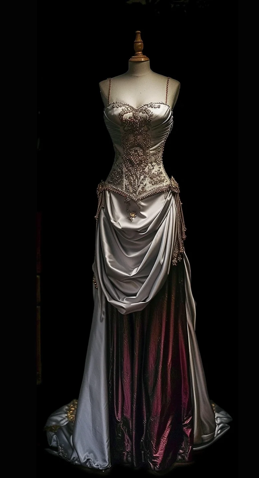 Unique Mermaid Spaghetti Straps Satin Beaded Without Sleeves Long Prom Dress,Evening Dress GG5600