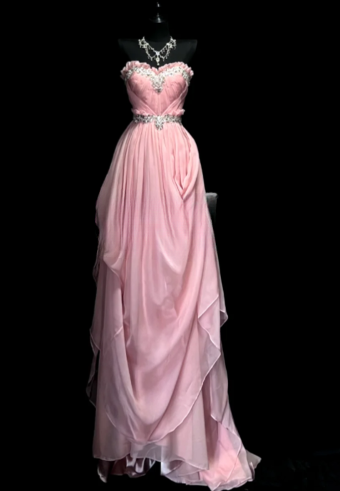 Pretty A Line Pink Strapless Chiffon Sequin Without Sleeves Long Prom Dress,Evening Dress GG5612