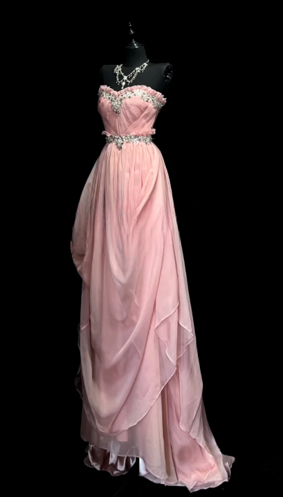 Pretty A Line Pink Strapless Chiffon Sequin Without Sleeves Long Prom Dress,Evening Dress GG5612