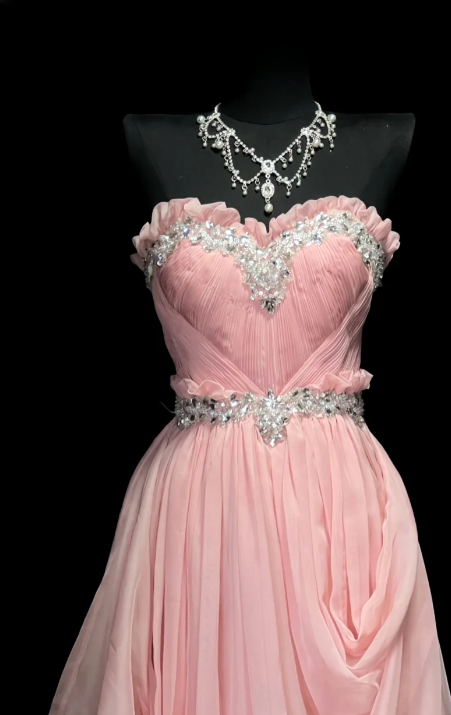 Pretty A Line Pink Strapless Chiffon Sequin Without Sleeves Long Prom Dress,Evening Dress GG5612