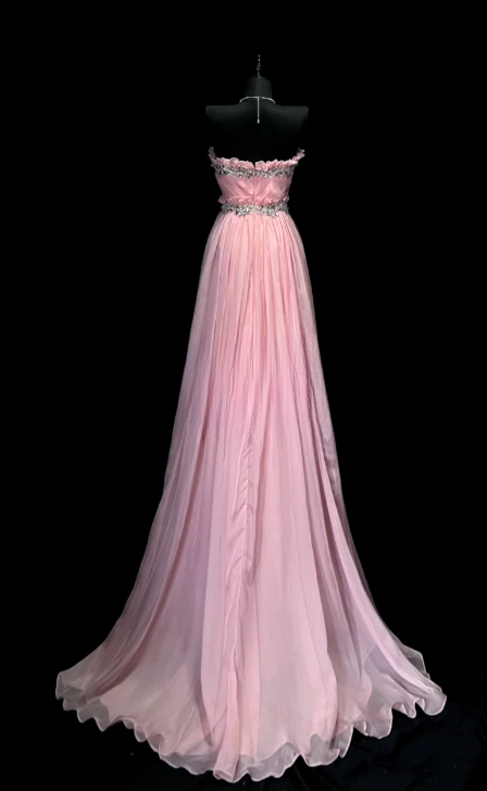 Pretty A Line Pink Strapless Chiffon Sequin Without Sleeves Long Prom Dress,Evening Dress GG5612