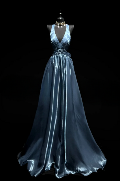 Sexy V Neck A Line Backless Satin Without Sleeves Long Prom Dress,Evening Dress GG5613