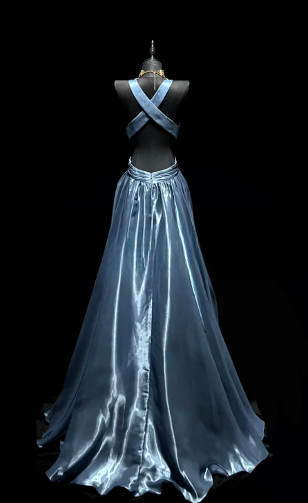 Sexy V Neck A Line Backless Satin Without Sleeves Long Prom Dress,Evening Dress GG5613