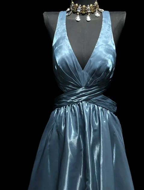Sexy V Neck A Line Backless Satin Without Sleeves Long Prom Dress,Evening Dress GG5613