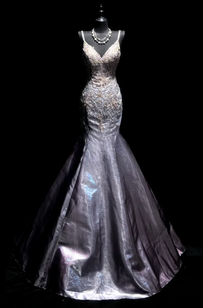 Gorgeous Mermaid Spaghetti Straps Satin Beaded Without Sleeves Long Prom Dress,Evening Dress GG5615