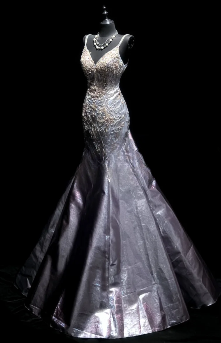 Gorgeous Mermaid Spaghetti Straps Satin Beaded Without Sleeves Long Prom Dress,Evening Dress GG5615
