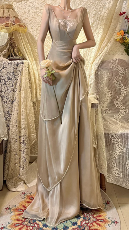 Elegant A Line Chiffon Without Sleeves Long Prom Dress,Evening Dress GG5616