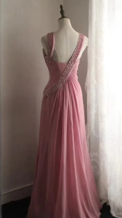 Chic A Line Pleated Chiffon Sequin Without Sleeves Long Prom Dress,Evening Dress GG5632