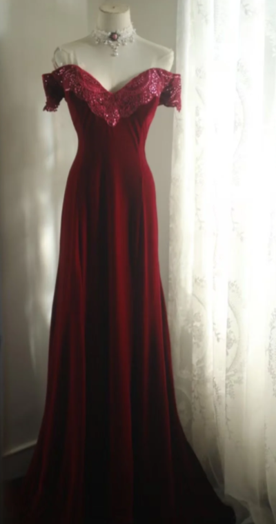 Charming Mermaid Burgundy Off The Shoulder Satin Lace Without Sleeves Long Prom Dress,Evening Dress GG5633