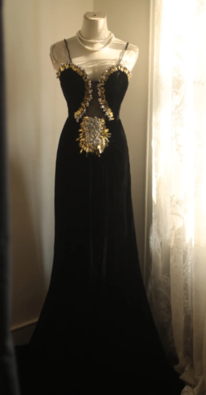 Obsessed Mermaid Black Spaghetti Straps Velvet Tulle Beads Without Sleeves Long Prom Dress,Evening Dress GG5634