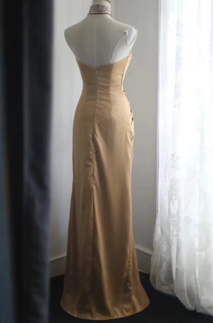 Classy Mermaid Strapless Pleated Satin Without Sleeves Long Prom Dress,Evening Dress GG5635