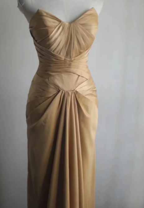 Classy Mermaid Strapless Pleated Satin Without Sleeves Long Prom Dress,Evening Dress GG5635