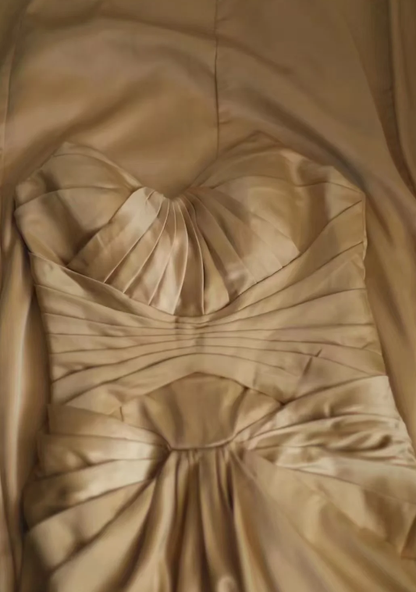 Classy Mermaid Strapless Pleated Satin Without Sleeves Long Prom Dress,Evening Dress GG5635