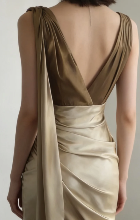Chic Mermaid V Neck Pleated Satin Beaded Without Sleeves Long Prom Dress,Evening Dress GG5636