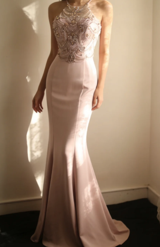 Gorgeous Mermaid Halter Satin Beads Without Sleeves Long Prom Dress,Evening Dress GG5638