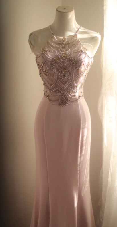 Gorgeous Mermaid Halter Satin Beads Without Sleeves Long Prom Dress,Evening Dress GG5638