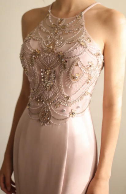 Gorgeous Mermaid Halter Satin Beads Without Sleeves Long Prom Dress,Evening Dress GG5638