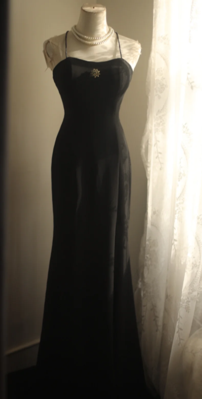 Simple Style Mermaid Black Spaghetti Straps Satin Slit Without Sleeves Long Prom Dress,Evening Dress GG5639