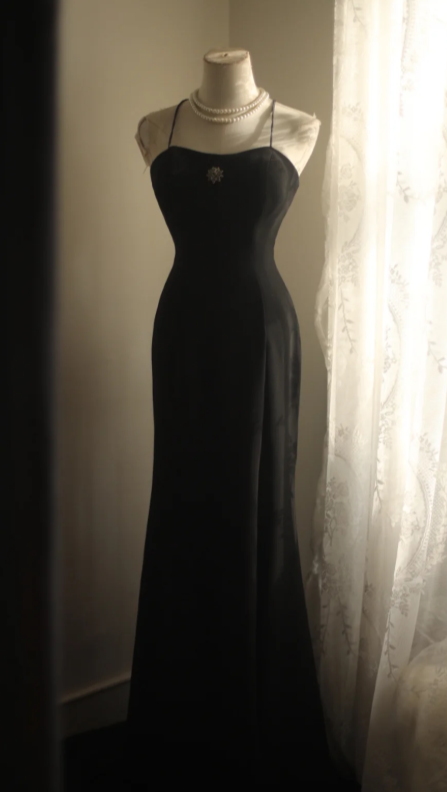 Simple Style Mermaid Black Spaghetti Straps Satin Slit Without Sleeves Long Prom Dress,Evening Dress GG5639
