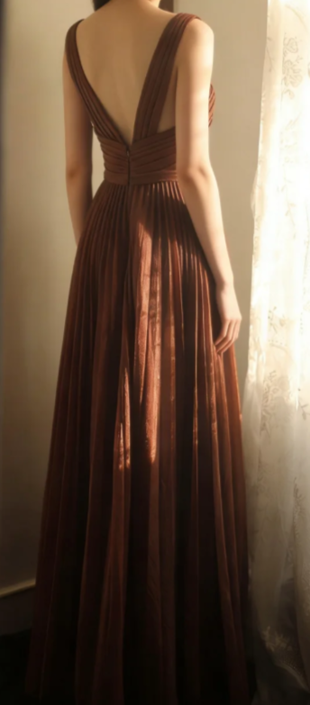 Elegant A Line V Neck Pleated Chiffon Slit Without Sleeves Long Prom Dress,Evening Dress GG5640